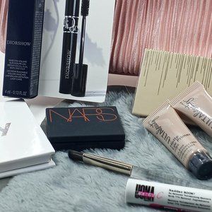 The EYES Have it! Pink Satin Cosmetic Bag w/ 9 NEW Eye Related Makeup Products